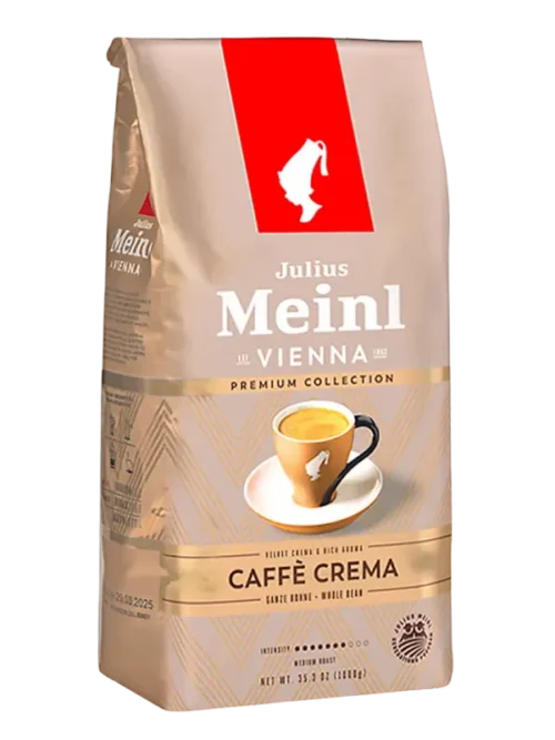 Obrazek przedstawiający kawę austriackiej palarni Julius Meinl Caffe Crema w postaci kilogramowego opakowania ziarnistej kawy